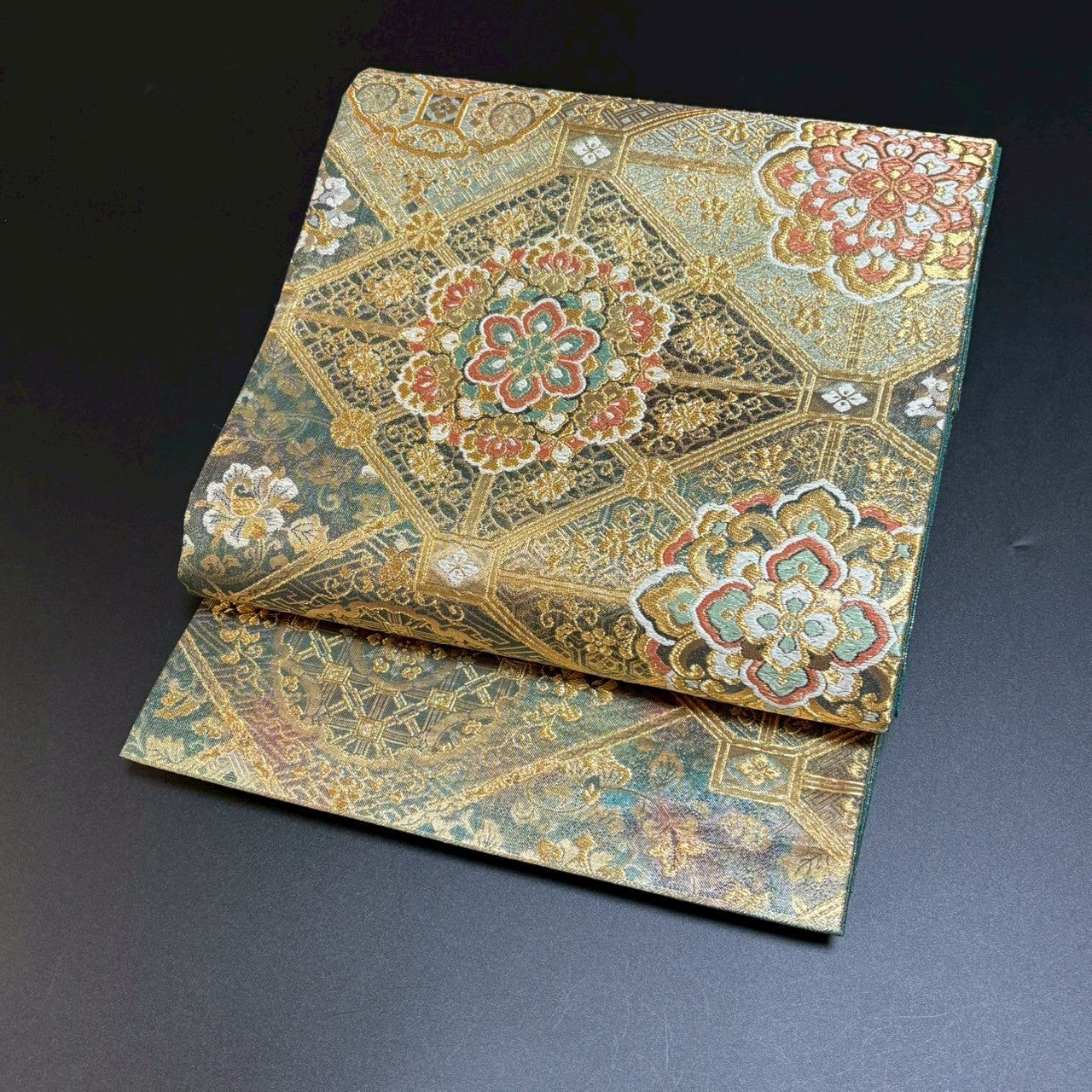 8474# Japanese Vintage Fukuro Obi Belt Kimono Fabric Silk Traditional