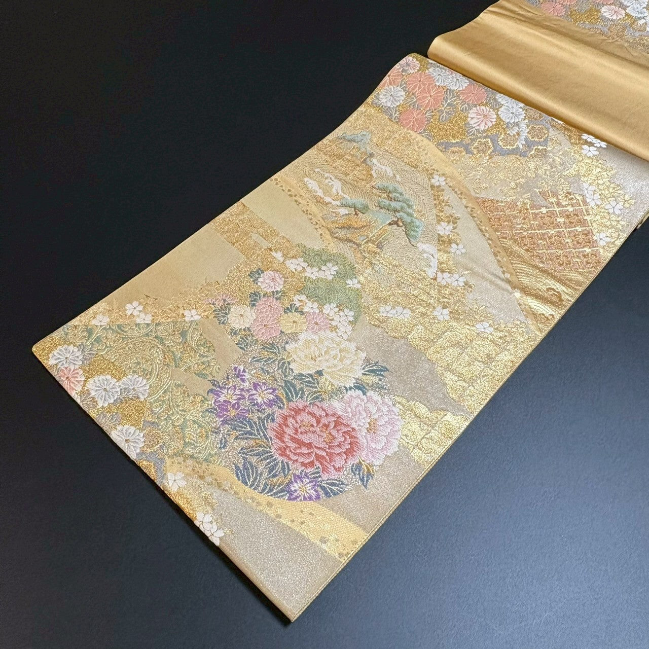 8475# Japanese Vintage Fukuro Obi Belt Kimono Fabric Silk Traditional