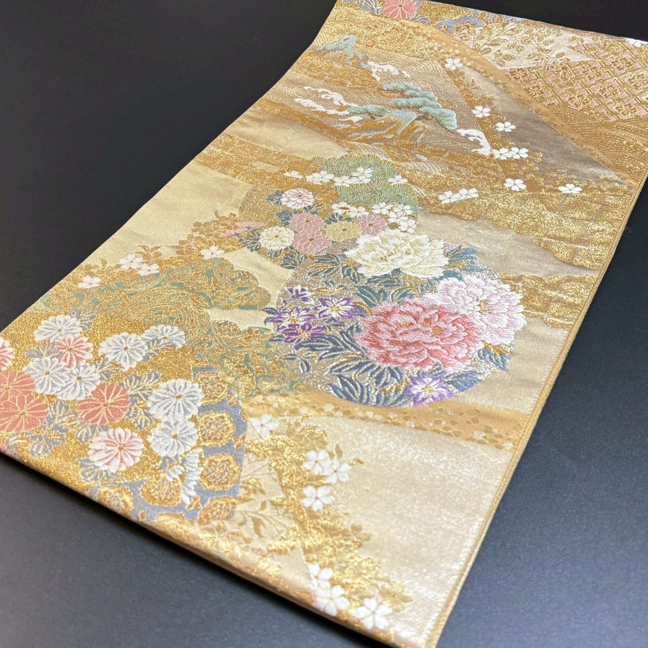 8475# Japanese Vintage Fukuro Obi Belt Kimono Fabric Silk Traditional
