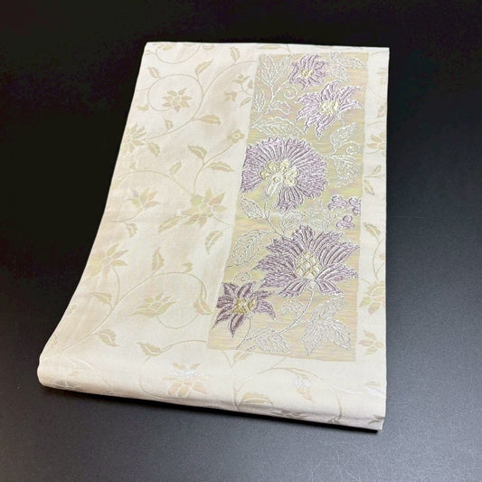 8468# Japanese Vintage Nagoya Obi Belt Kimono Fabric Silk Traditional Silver