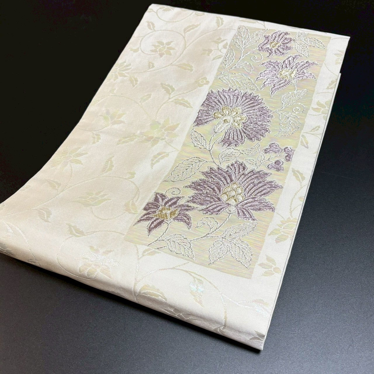 8468# Japanese Vintage Nagoya Obi Belt Kimono Fabric Silk Traditional Silver