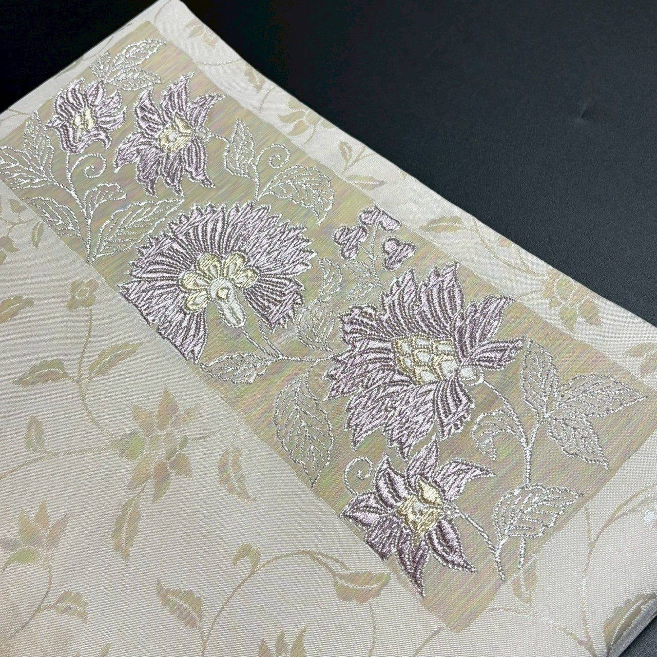 8468# Japanese Vintage Nagoya Obi Belt Kimono Fabric Silk Traditional Silver