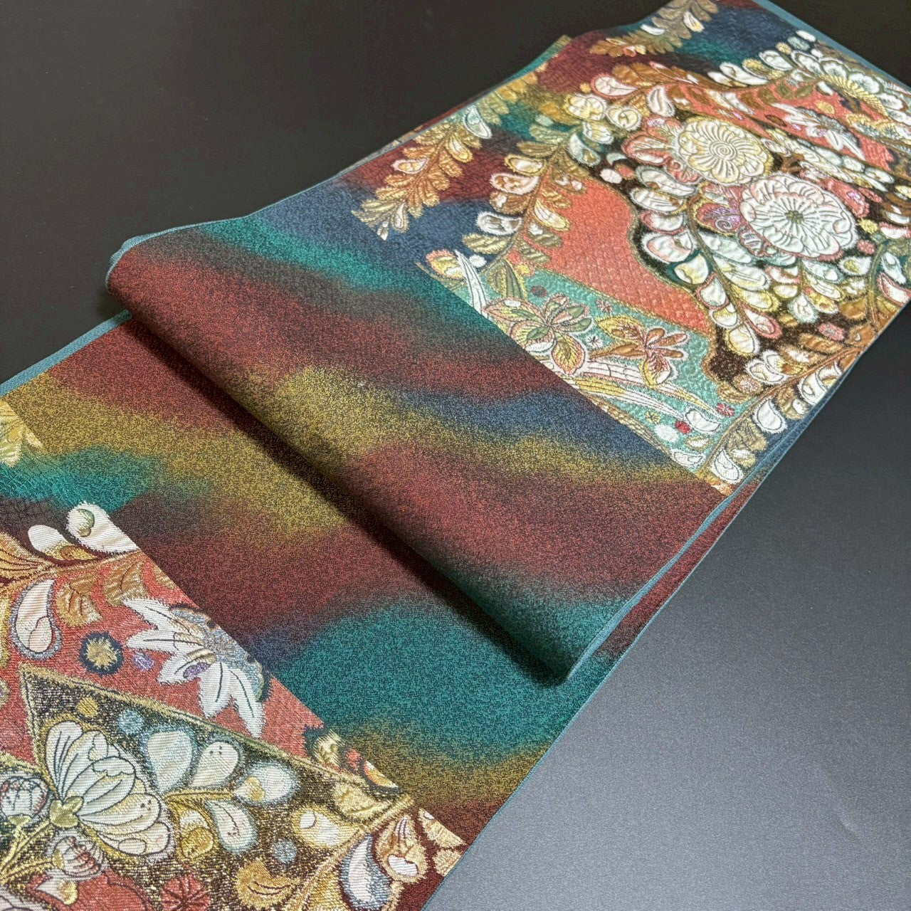 8796# Japanese Vintage Fukuro Obi Belt Kimono Fabric Silk Traditional