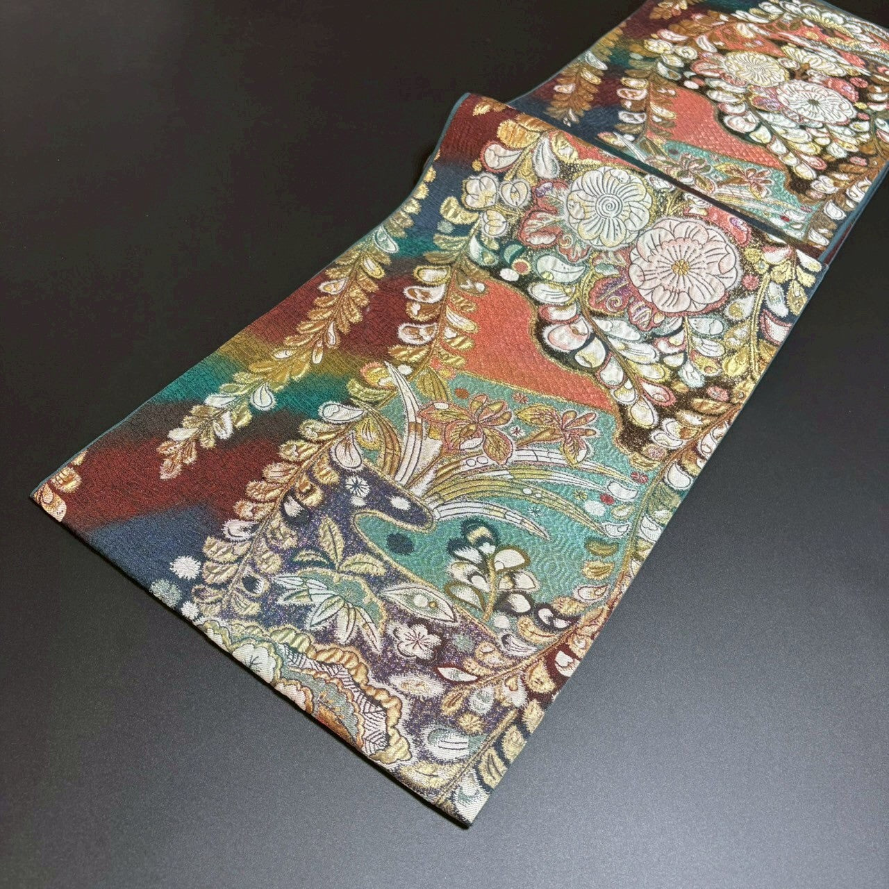 8796# Japanese Vintage Fukuro Obi Belt Kimono Fabric Silk Traditional