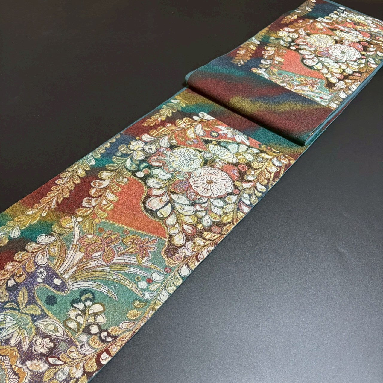 8796# Japanese Vintage Fukuro Obi Belt Kimono Fabric Silk Traditional
