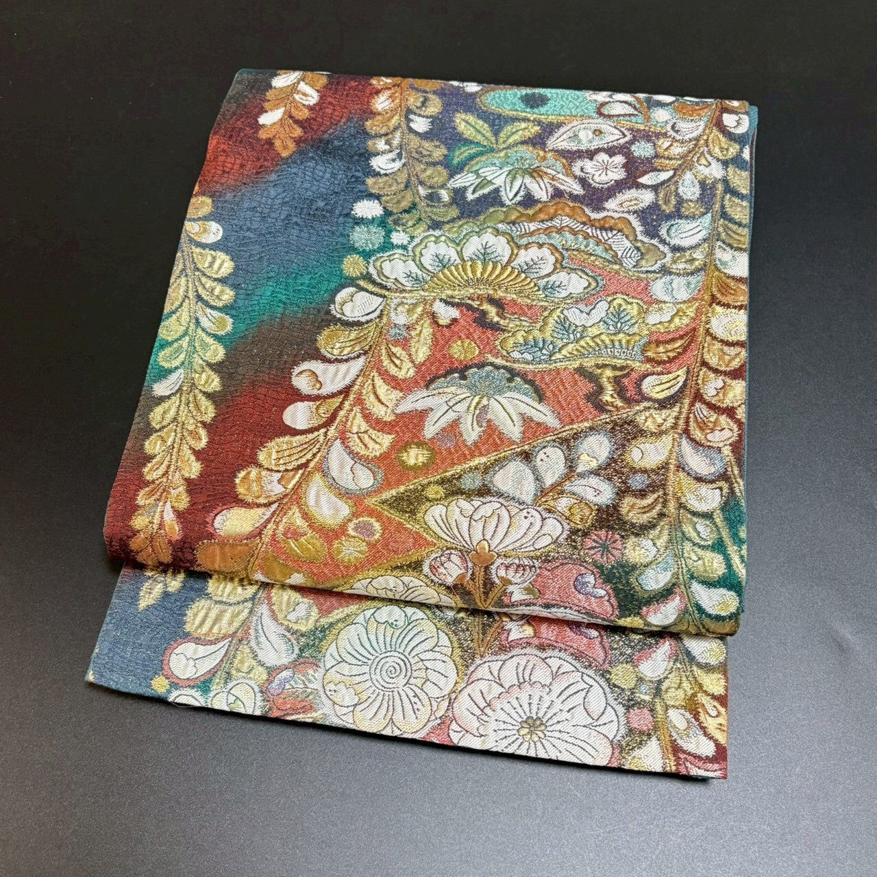 8796# Japanese Vintage Fukuro Obi Belt Kimono Fabric Silk Traditional