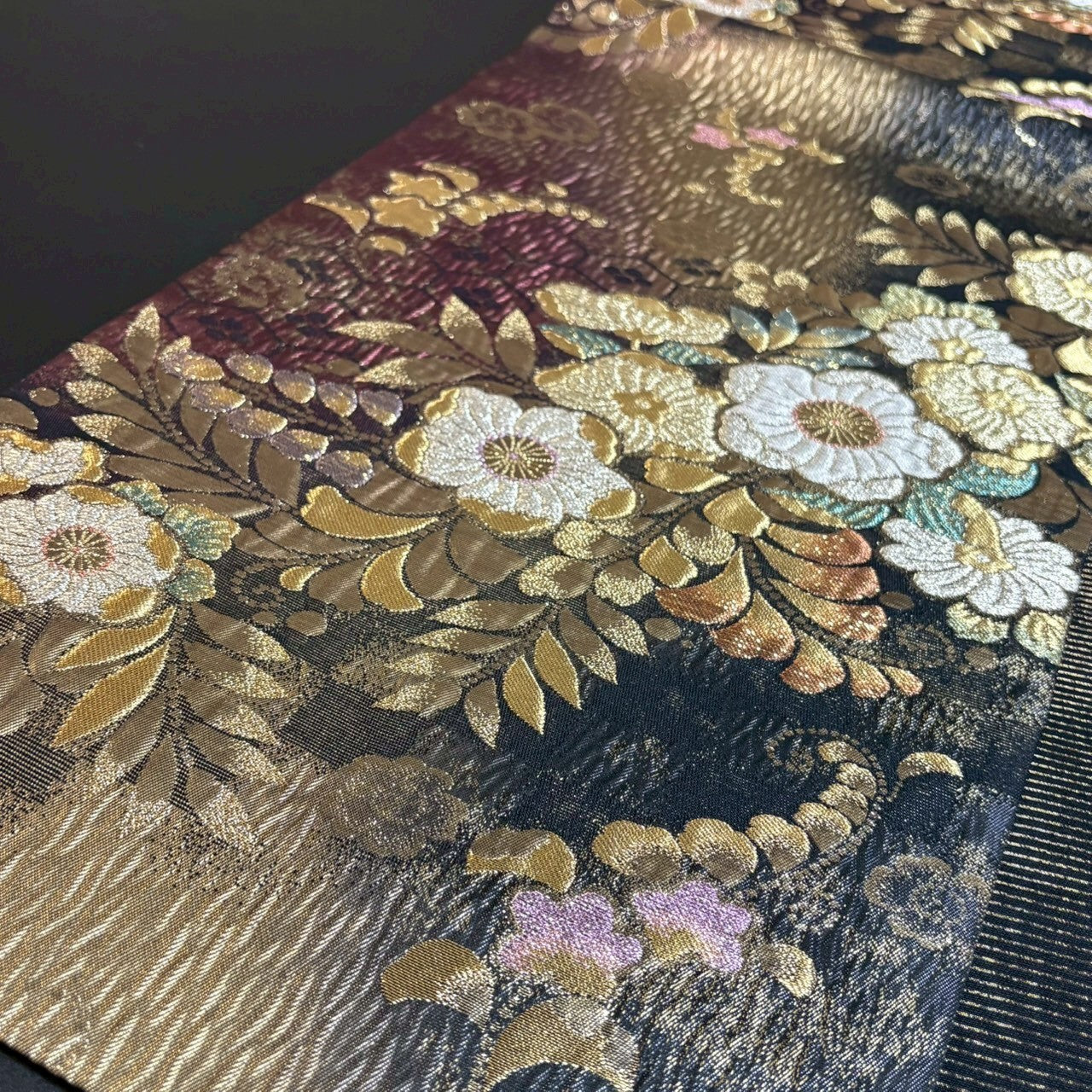 8798# Japanese Vintage Fukuro Obi Belt Kimono Fabric Silk Traditional