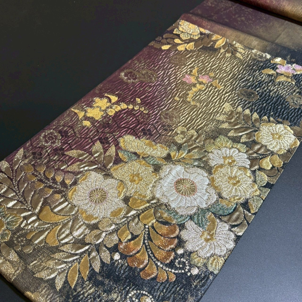 8798# Japanese Vintage Fukuro Obi Belt Kimono Fabric Silk Traditional