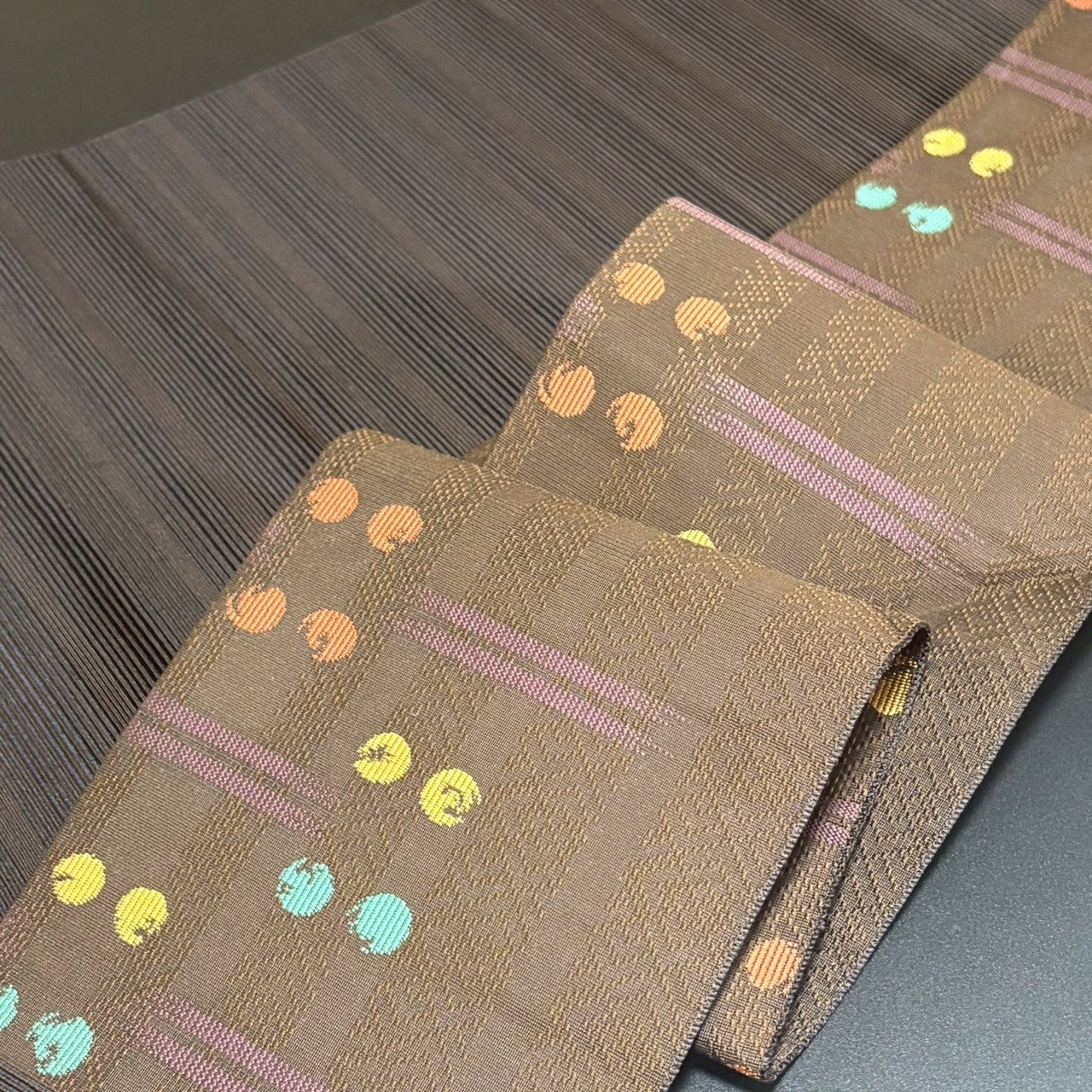 9151# Japanese Vintage Nagoya Obi Belt Kimono Fabric Silk Traditional Hakataori