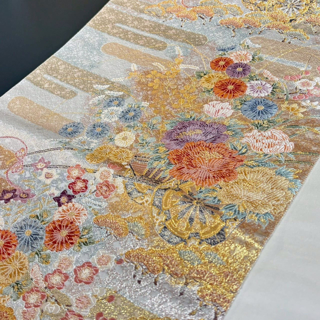 9157# Japanese Vintage Fukuro Obi Belt Kimono Fabric Silk Traditional
