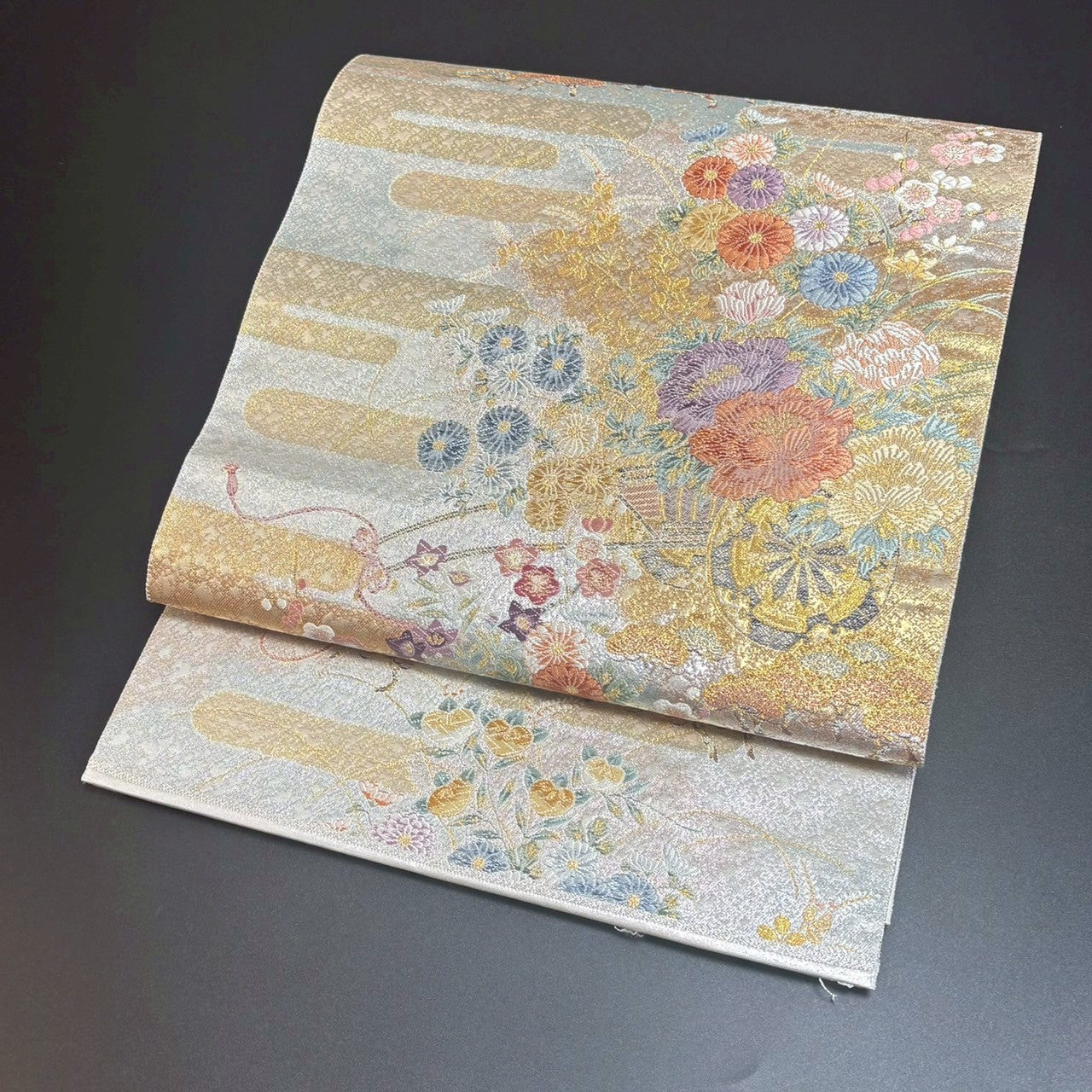 9157# Japanese Vintage Fukuro Obi Belt Kimono Fabric Silk Traditional