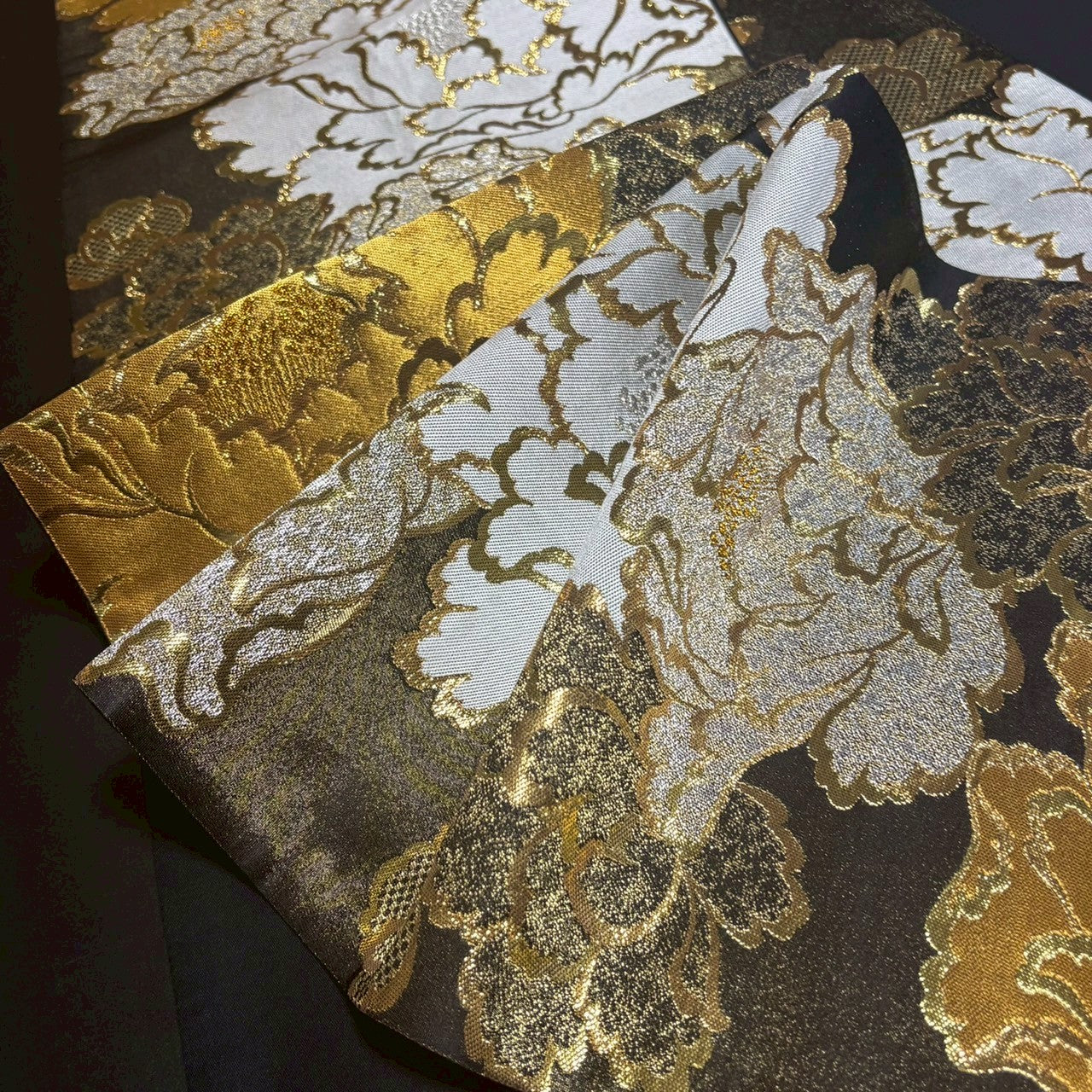 9159# Japanese Vintage Fukuro Obi Belt Kimono Fabric Silk Traditional Black