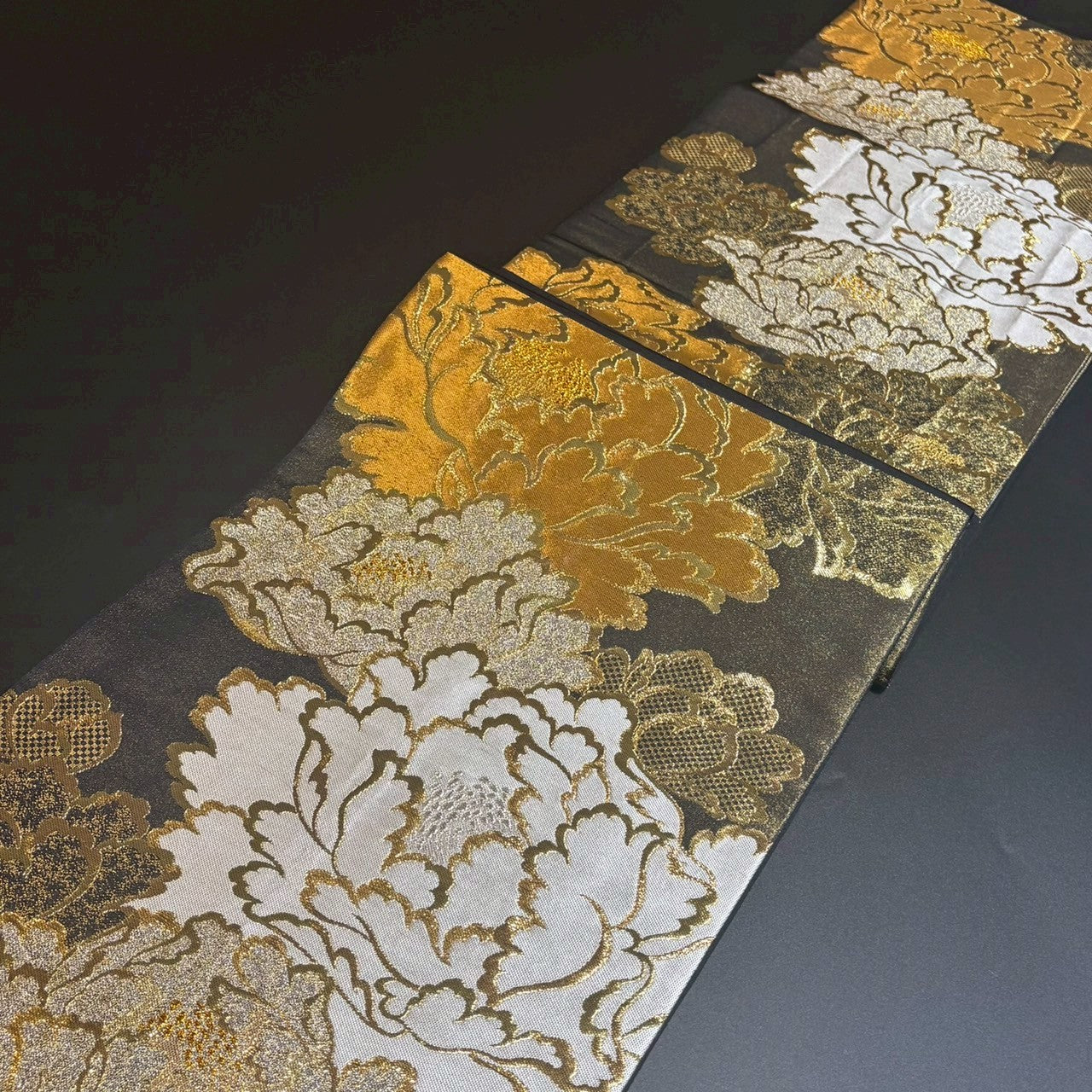 9159# Japanese Vintage Fukuro Obi Belt Kimono Fabric Silk Traditional Black