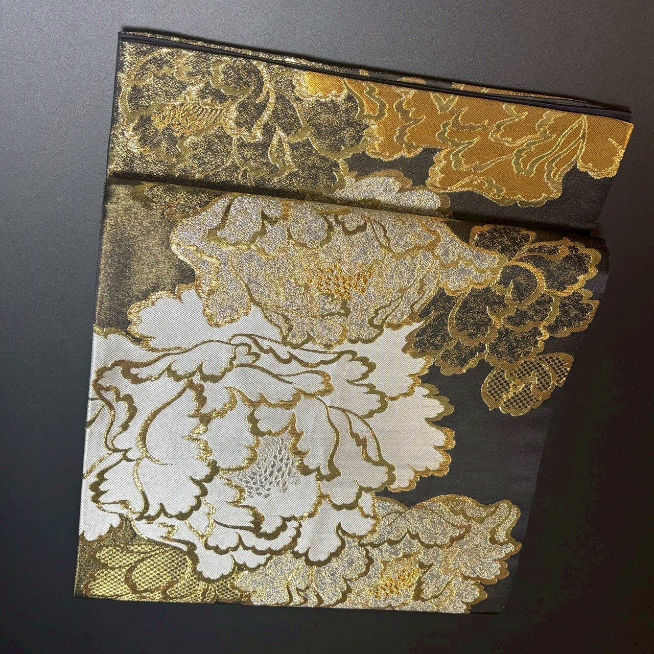 9159# Japanese Vintage Fukuro Obi Belt Kimono Fabric Silk Traditional Black