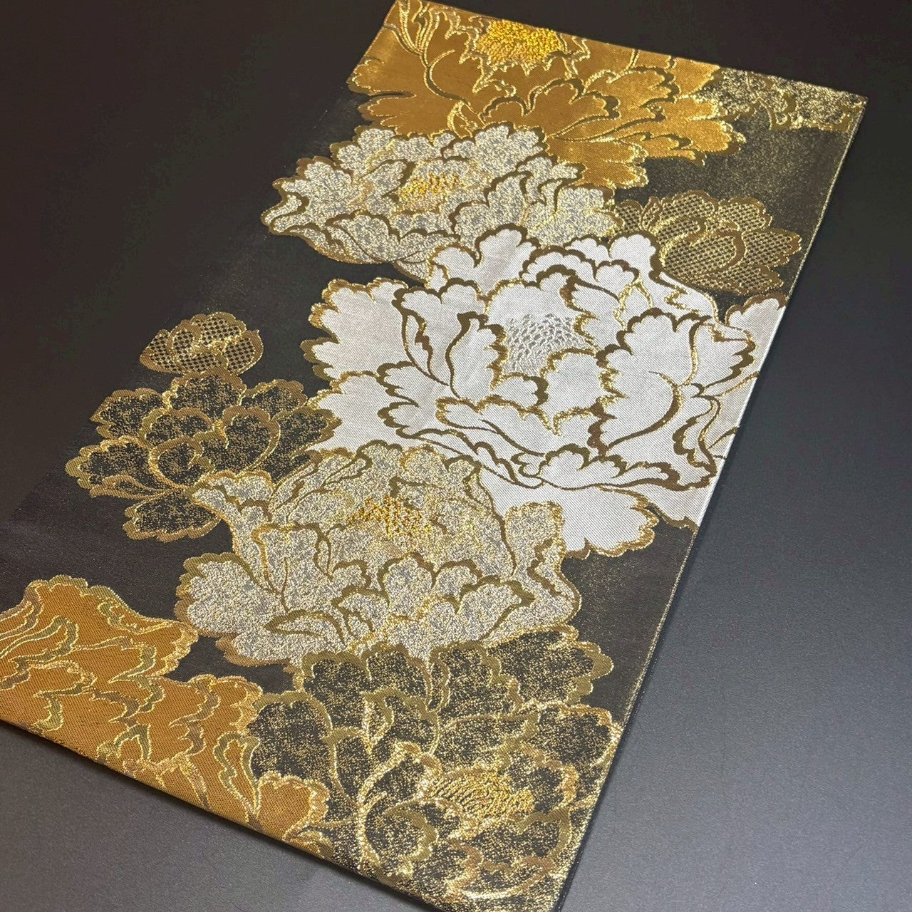 9159# Japanese Vintage Fukuro Obi Belt Kimono Fabric Silk Traditional Black