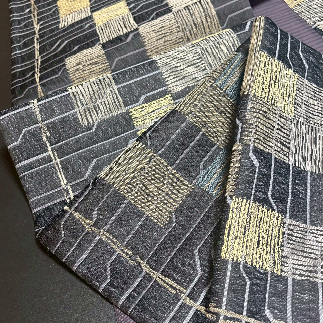 9161# Japanese Vintage Fukuro Obi Belt Kimono Fabric Silk Traditional Black