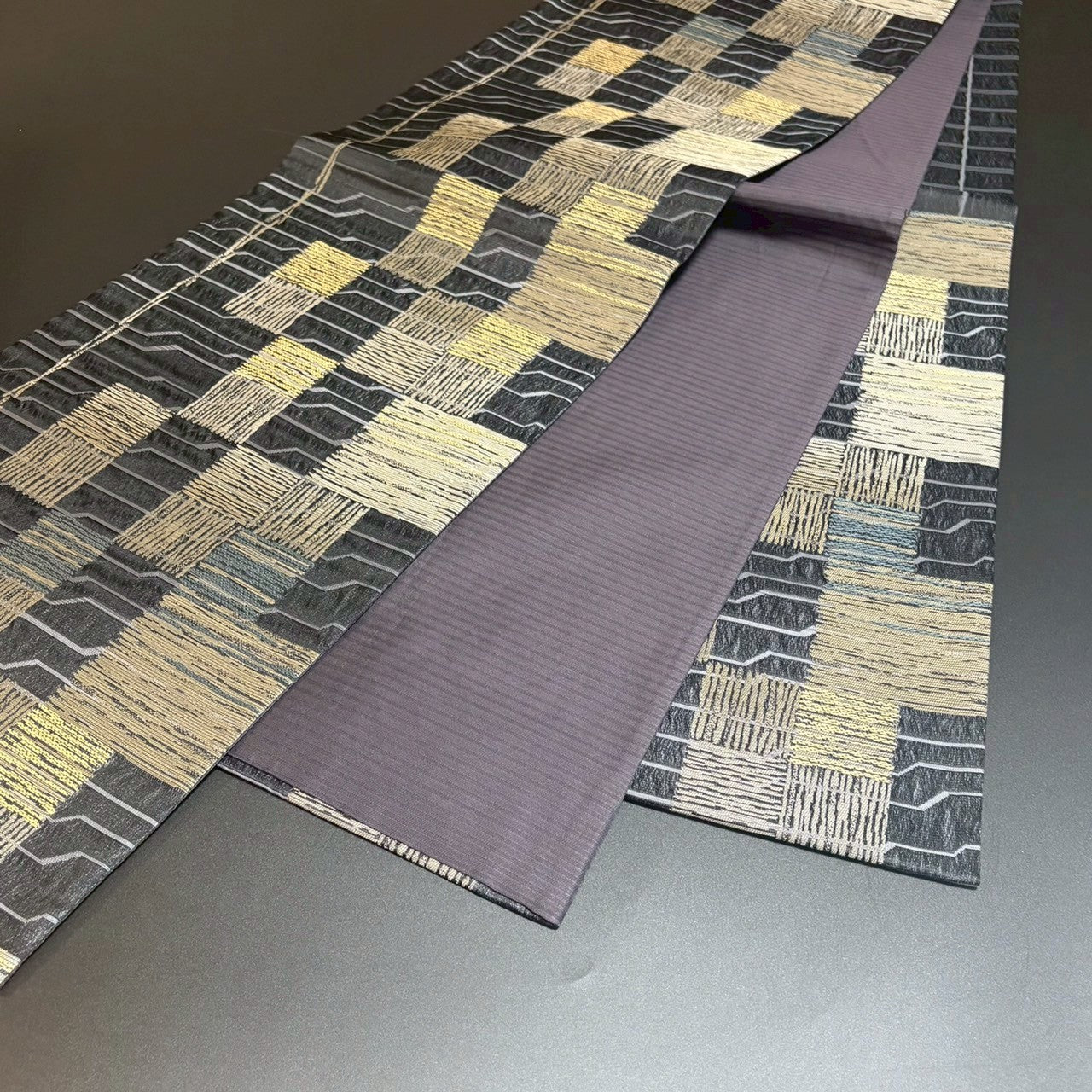 9161# Japanese Vintage Fukuro Obi Belt Kimono Fabric Silk Traditional Black