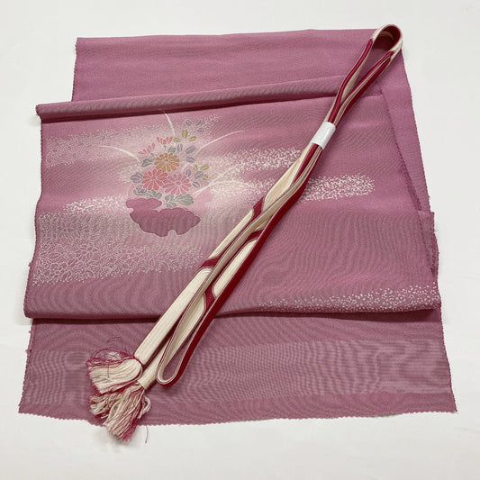 8594# Japanese Kimono Accessory Vintage Obiage and Obijime 2-piece Set Silk