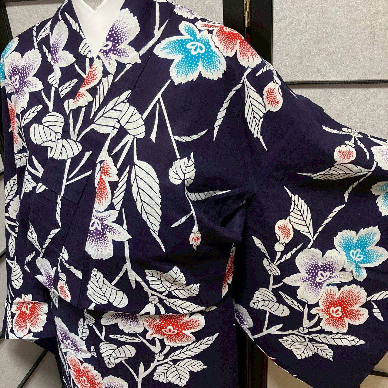 ［9472］浴衣 草花文様 ゆかた レディース リメイク 綿