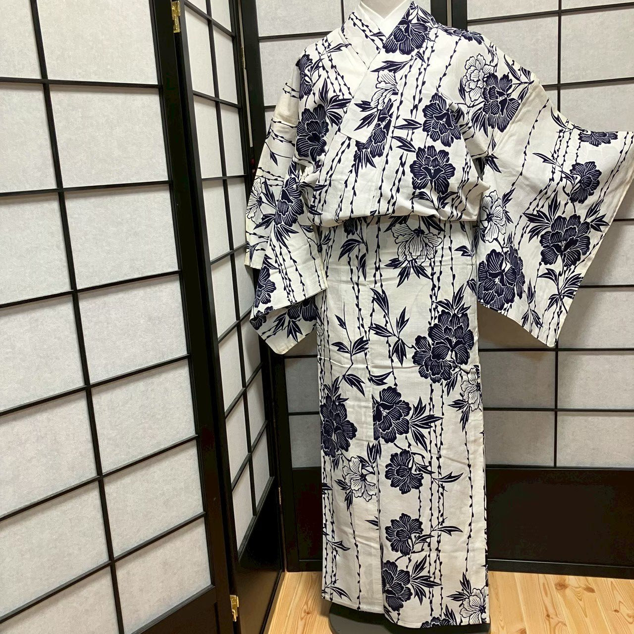 ［9078］浴衣 枝花文様 ゆかた レディース リメイク 綿