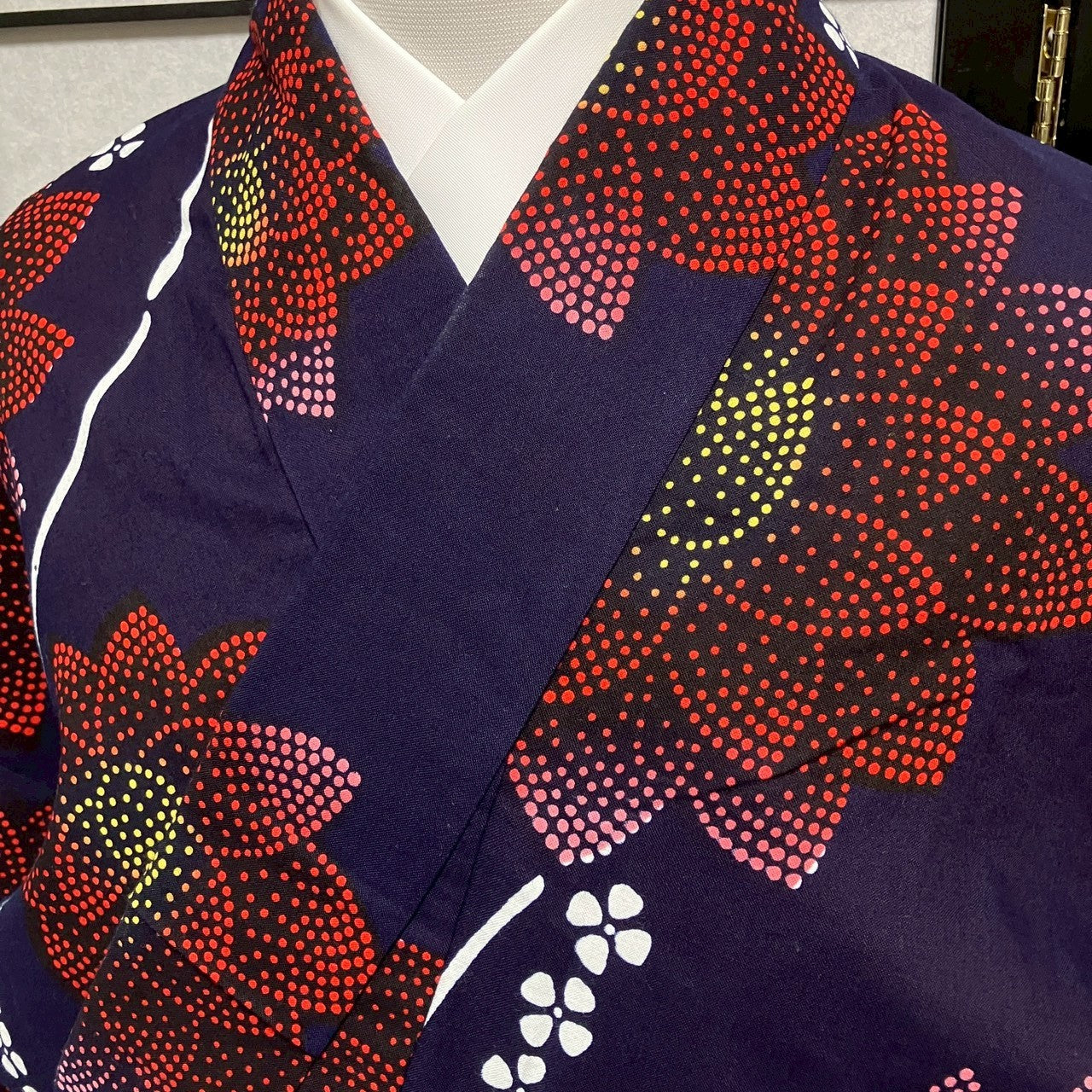 ［9448］浴衣 美品 草花文様 ゆかた レディース リメイク 綿