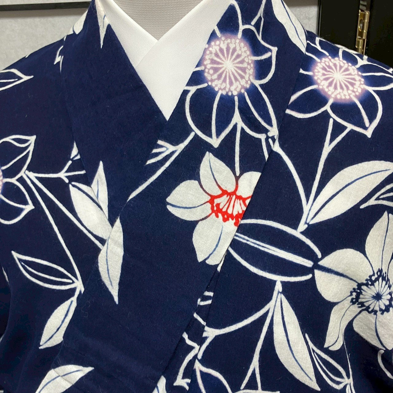 ［9494］浴衣 枝花文様 ゆかた レディース 綿 リメイク