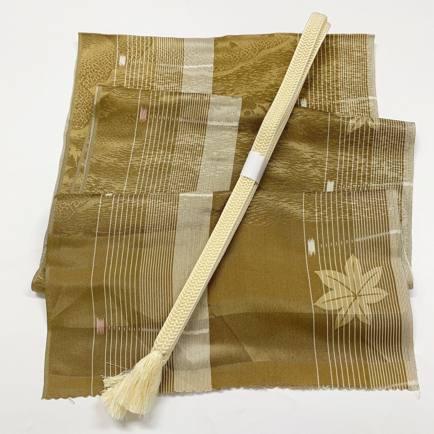 ［8652］帯締め 帯揚げ セット 楓花文様 縞柄 正絹 着物 帯絞め