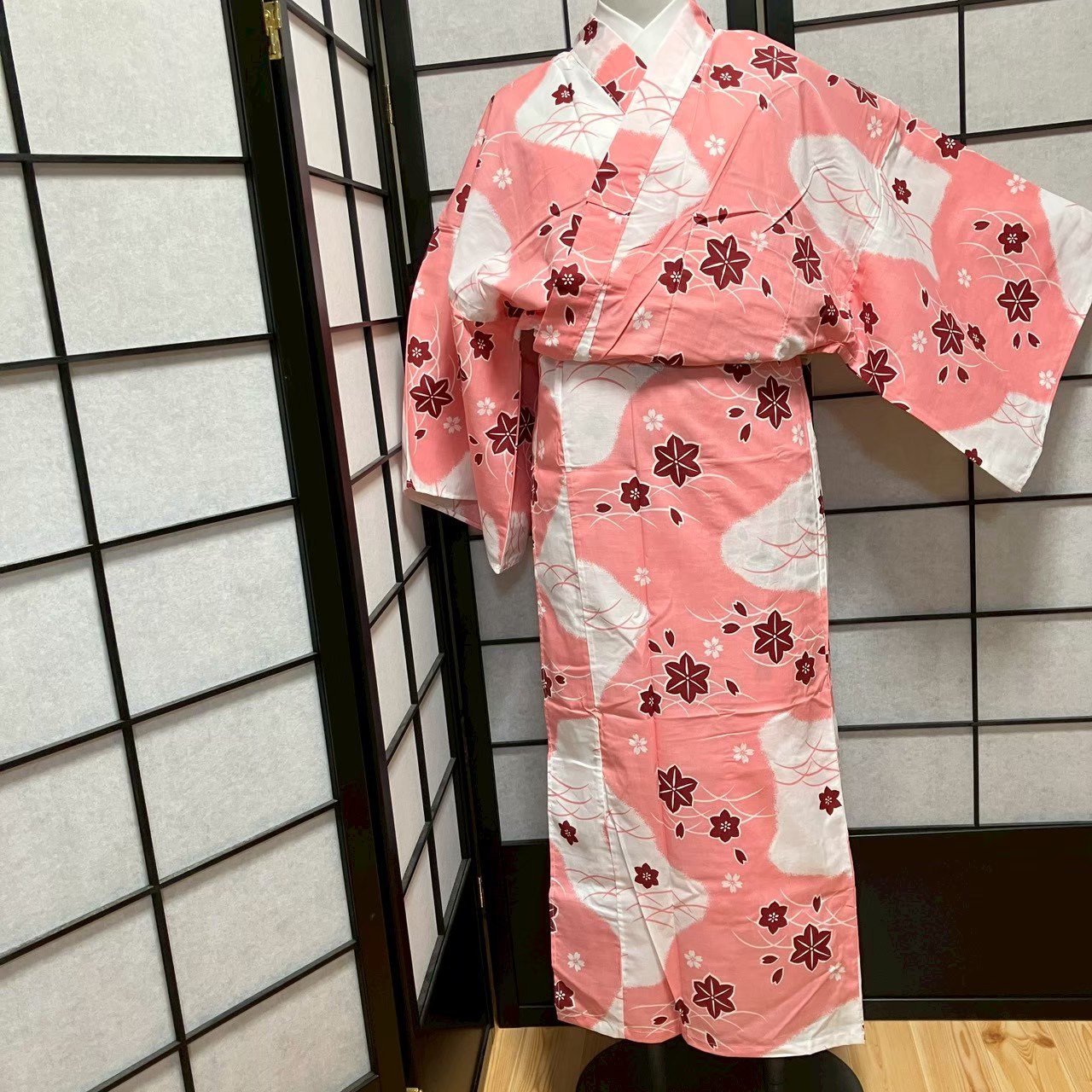 ［9073］浴衣 草花文様 ゆかた レディース 綿 リメイク