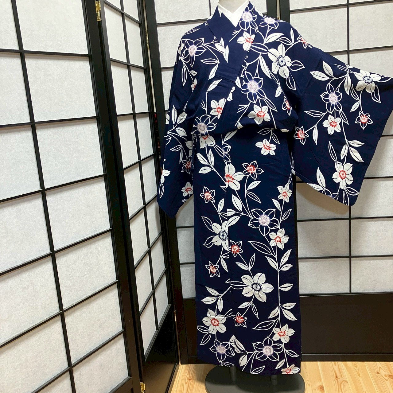 ［9494］浴衣 枝花文様 ゆかた レディース 綿 リメイク