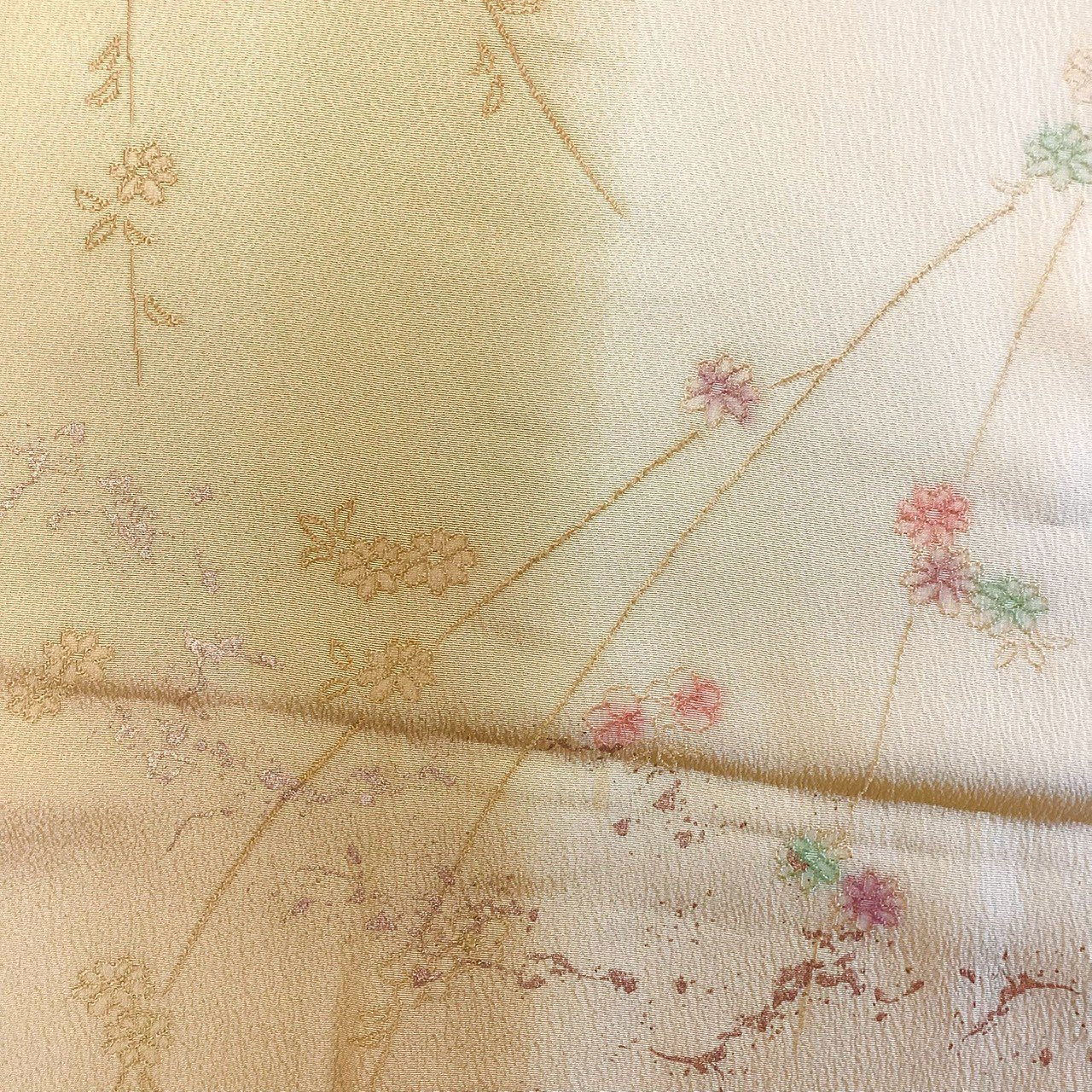 ［8574］帯締め 帯揚げ セット 枝花文様 ぼかし 金彩 正絹 着物 帯絞め