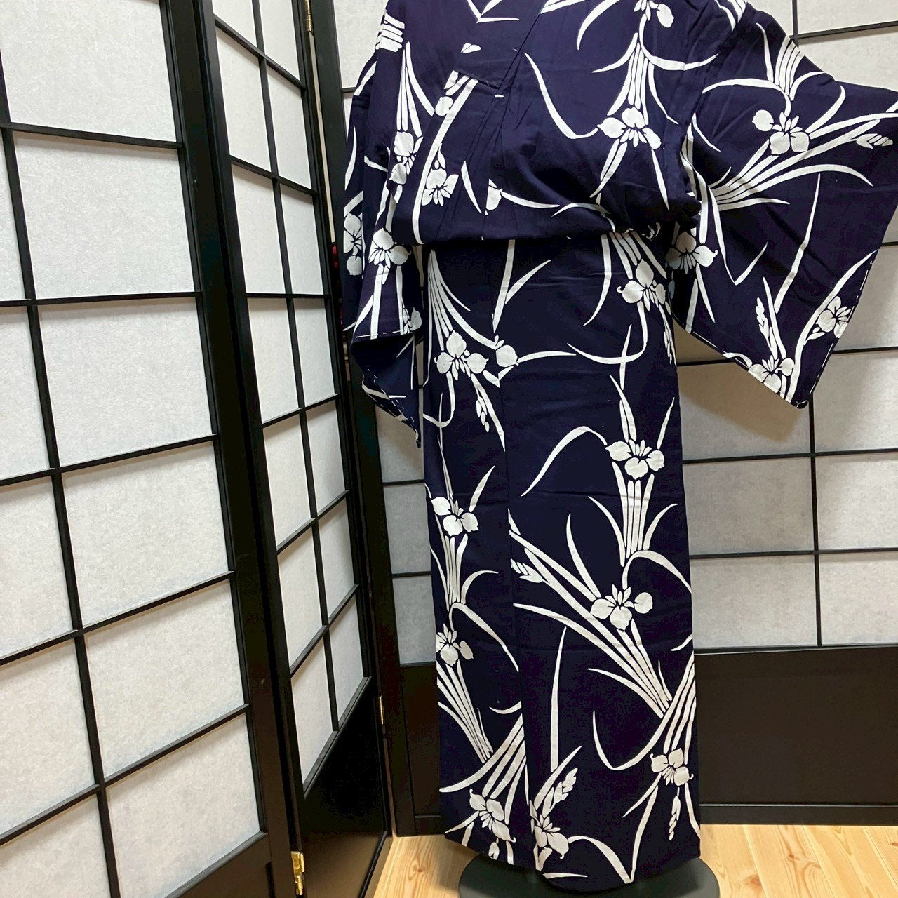 ［9479］浴衣 菖蒲文様 幅広サイズ ゆかた レディース リメイク 綿