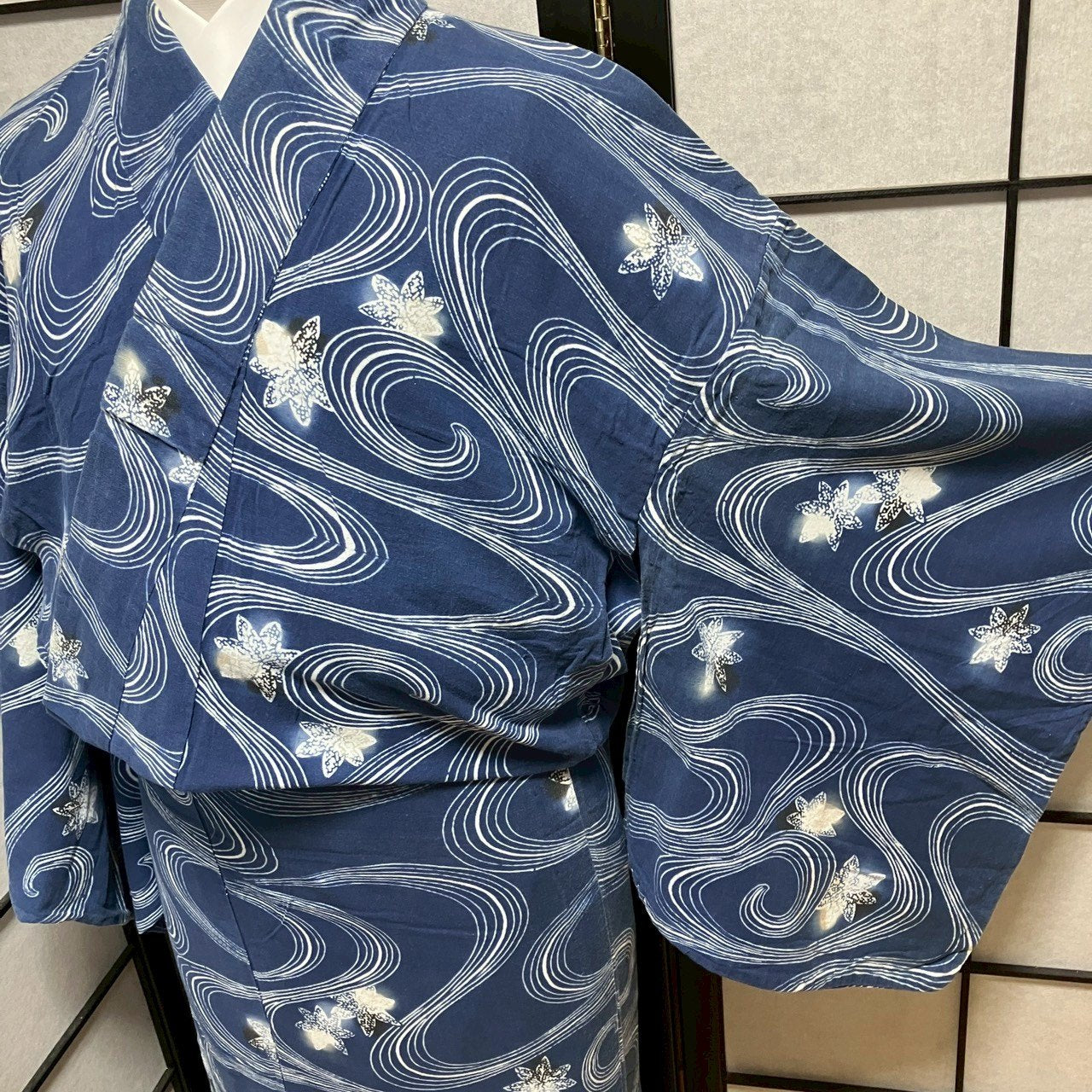 ［9484］浴衣 楓流水文様 ゆかた レディース 綿 リメイク