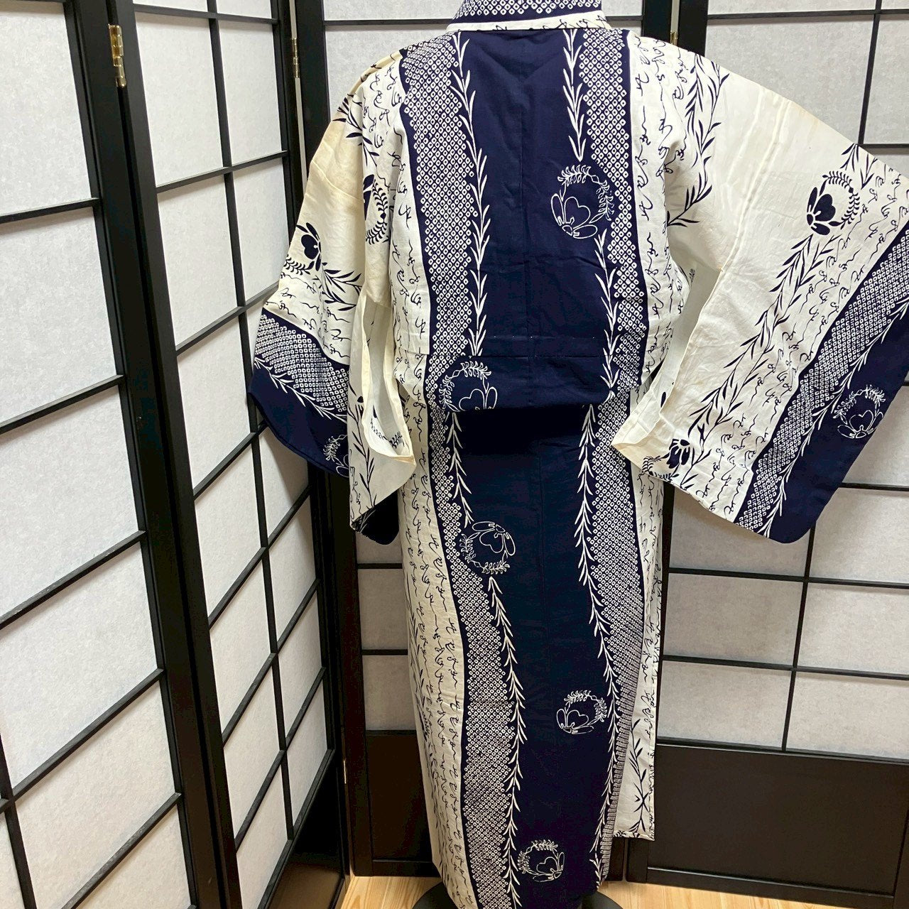 ［9460］浴衣 花丸文字模様 ゆかた レディース 綿 リメイク