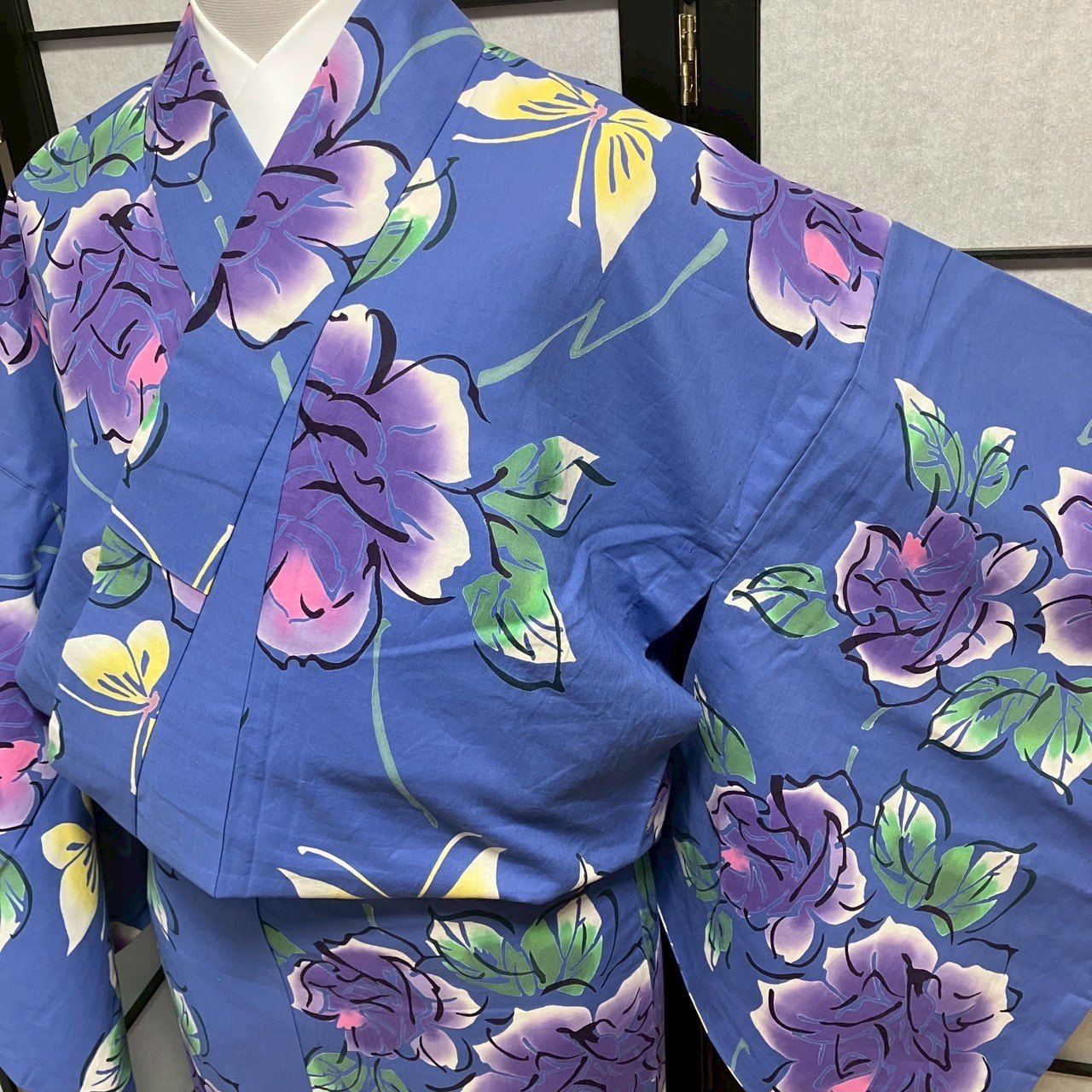 ［9127］浴衣 美品 草花文様 ゆかた レディース 綿 リメイク