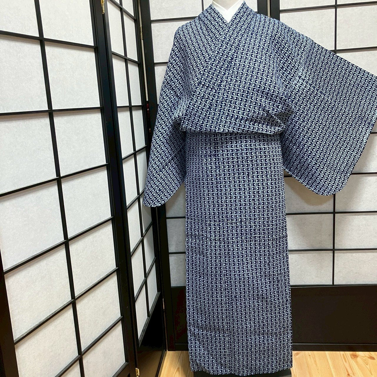 ［9108］浴衣 幾何学模様 ゆかた レディース 綿 リメイク