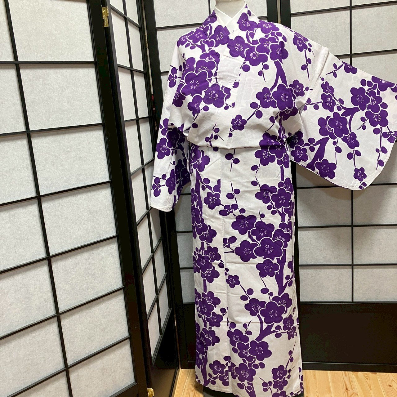 ［8777］浴衣 枝梅文様 幅広サイズ 綿 ゆかた レディース リメイク