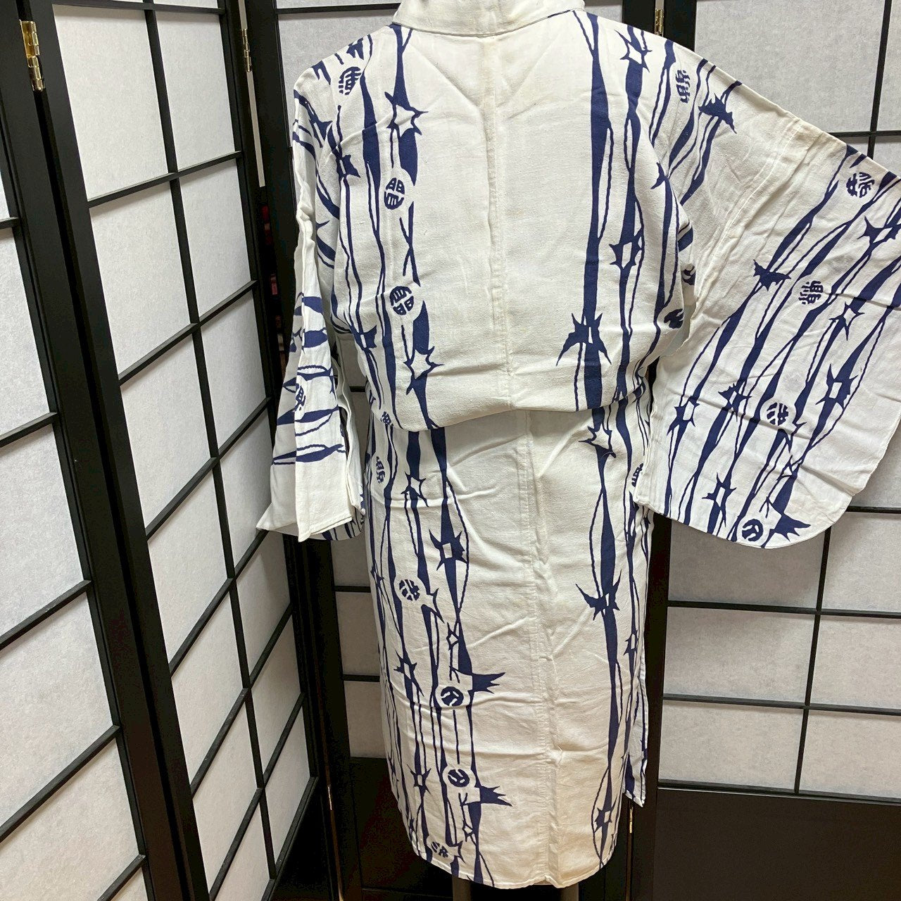 ［9125］浴衣 樹木文様 ゆかた レディース 綿 リメイク 白