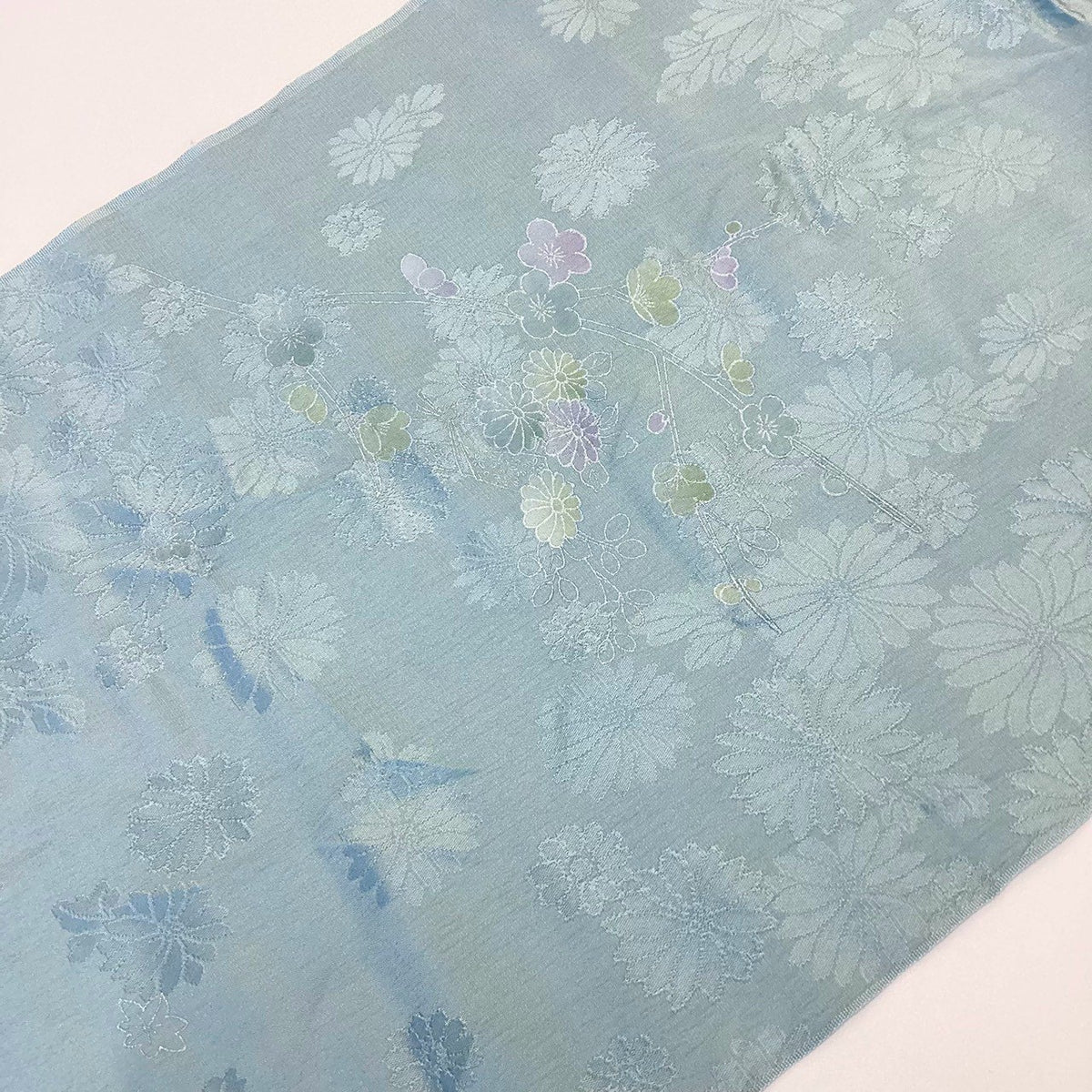 ［9171］帯締め 帯揚げ セット 菊花文様 銀彩 逸品 正絹 着物 帯絞め