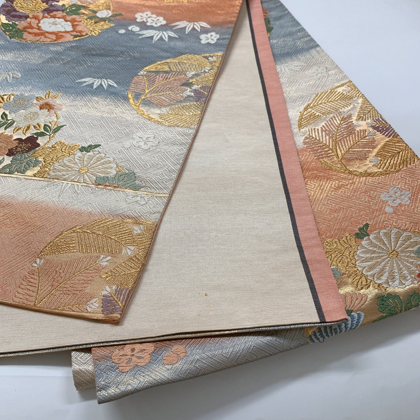 ［8926］袋帯 花丸吉祥文様 ぼかし 金糸 六通 正絹 着物 フォーマル
