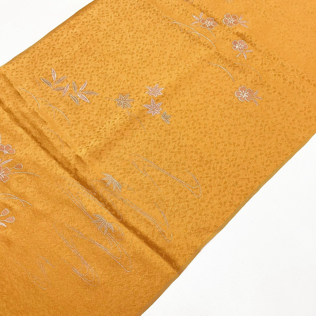 ［9232］帯締め 帯揚げ セット 枝花文様 銀彩 正絹 着物 帯絞め