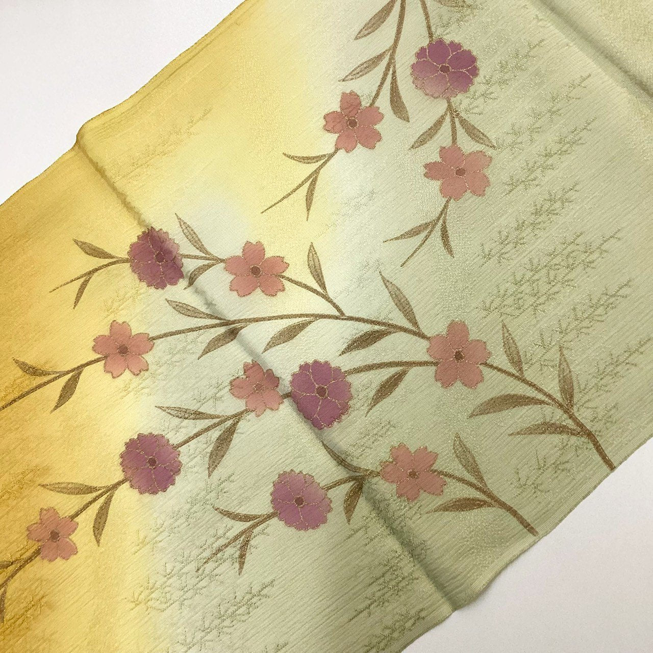 ［8293］帯締め 帯揚げ セット 枝花文様 金彩 ぼかし 正絹 着物 帯絞め
