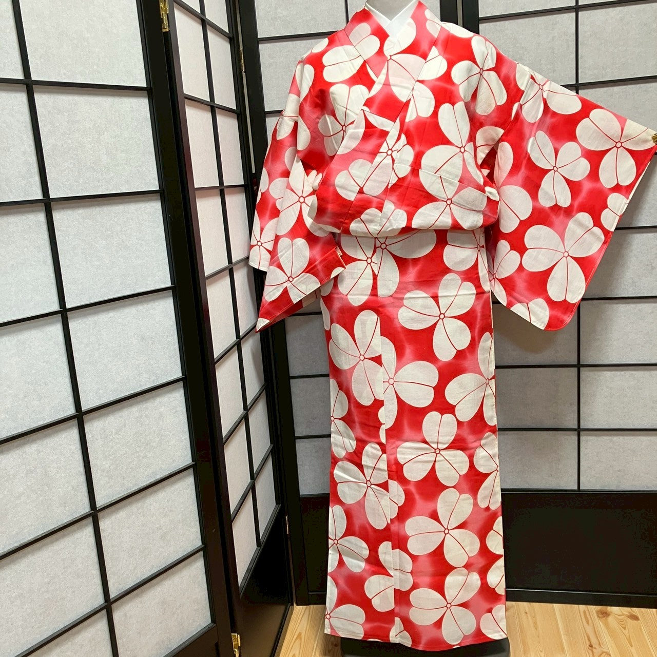 ［9098］浴衣 花文様 綿 レディース ゆかた リメイク