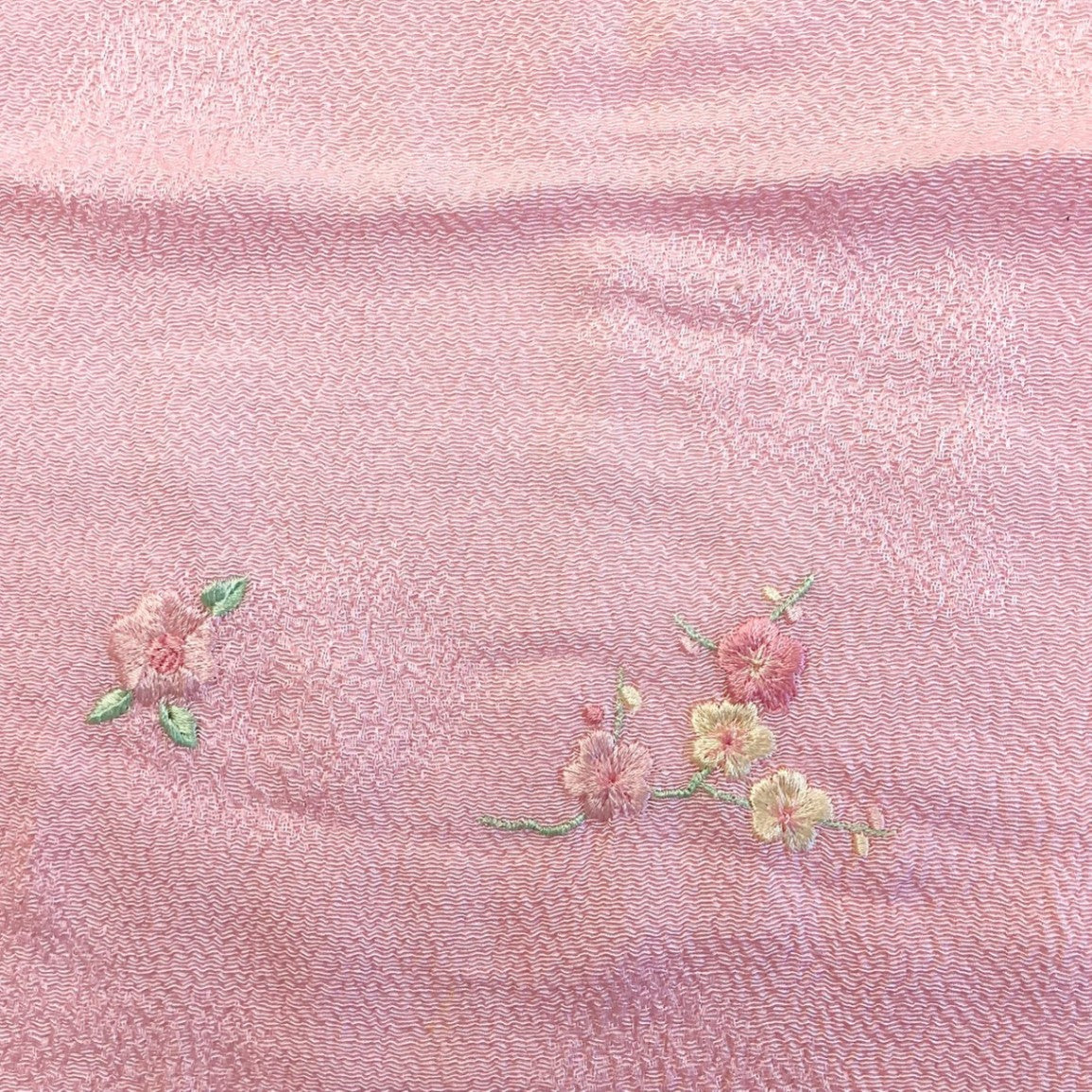 ［9214］帯締め 帯揚げ セット 草花文様 刺繍 縮緬 正絹 着物 帯絞め