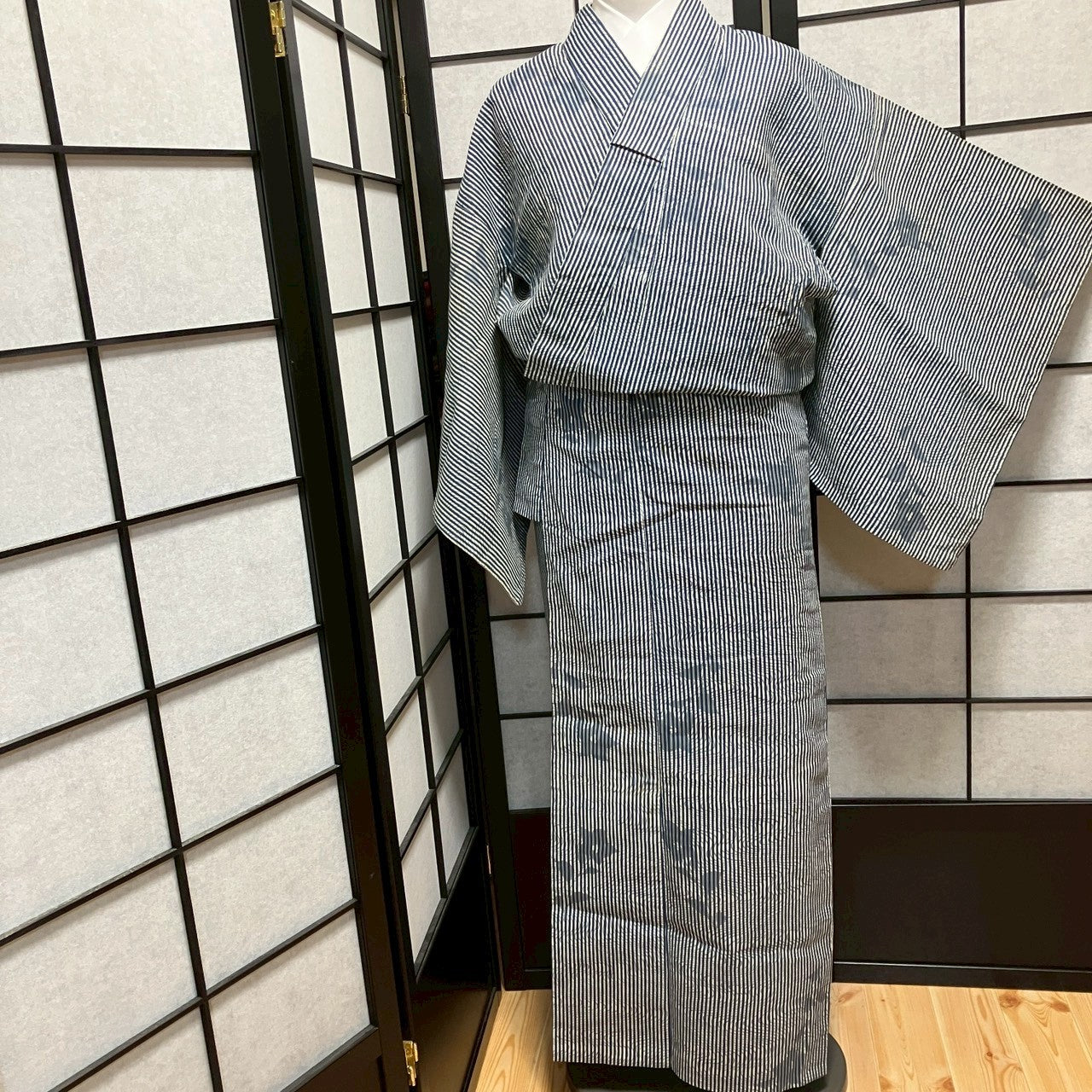［9095］浴衣 草花流水縞帳文様 ゆかた レディース 綿 リメイク