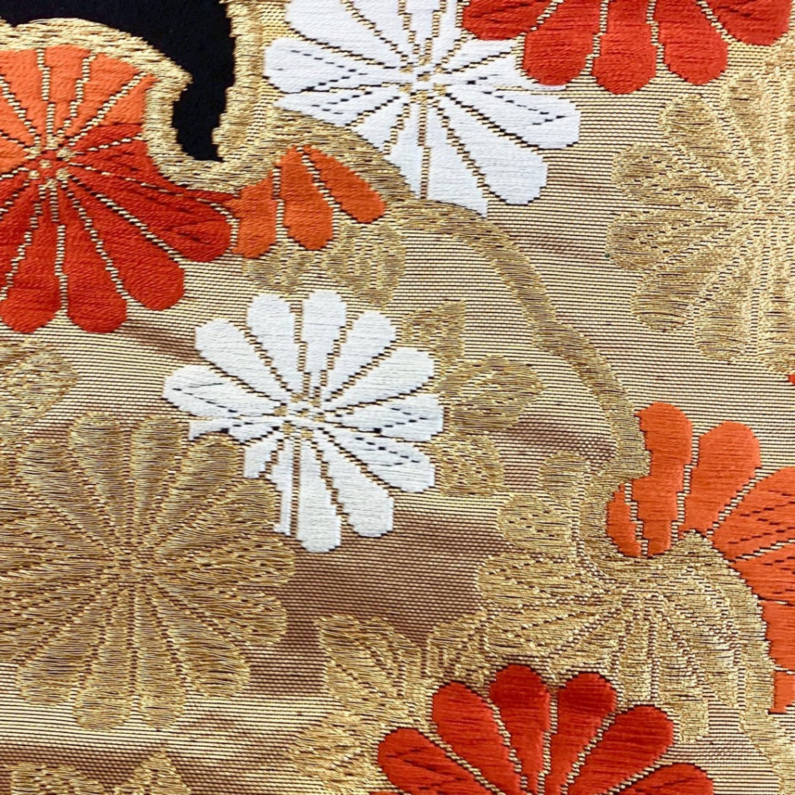 ［8882］袋帯 草花亀甲文様 金糸 六通 黒 正絹 着物 フォーマル