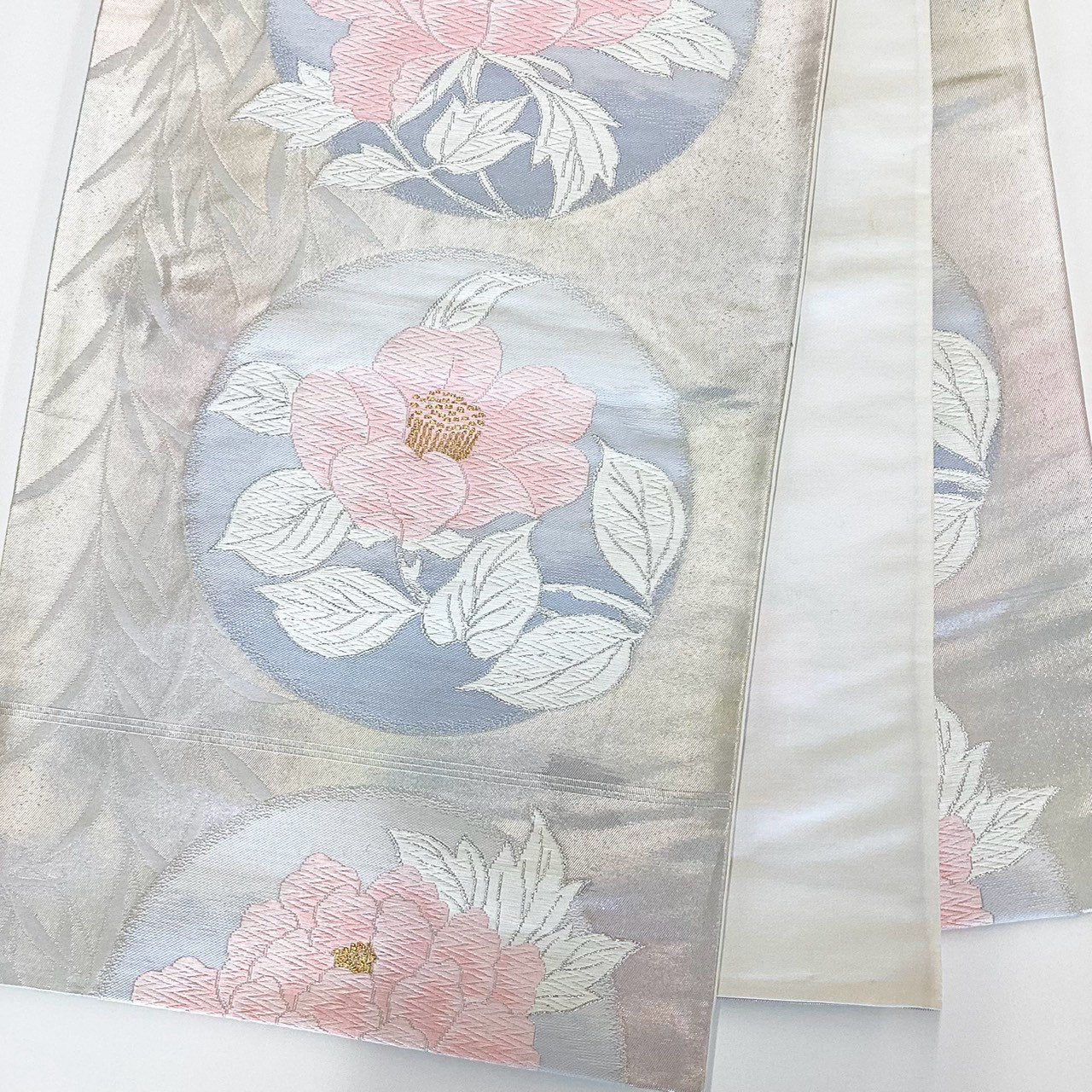 ［8910］袋帯 草花丸文 銀彩 六通 正絹 着物 フォーマル