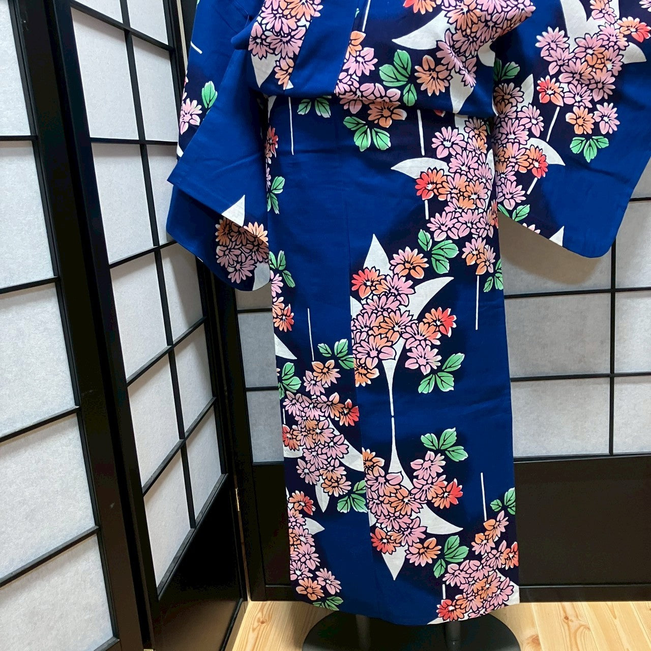 ［9497］浴衣 美品 草花文様 ゆかた レディース 綿 リメイク