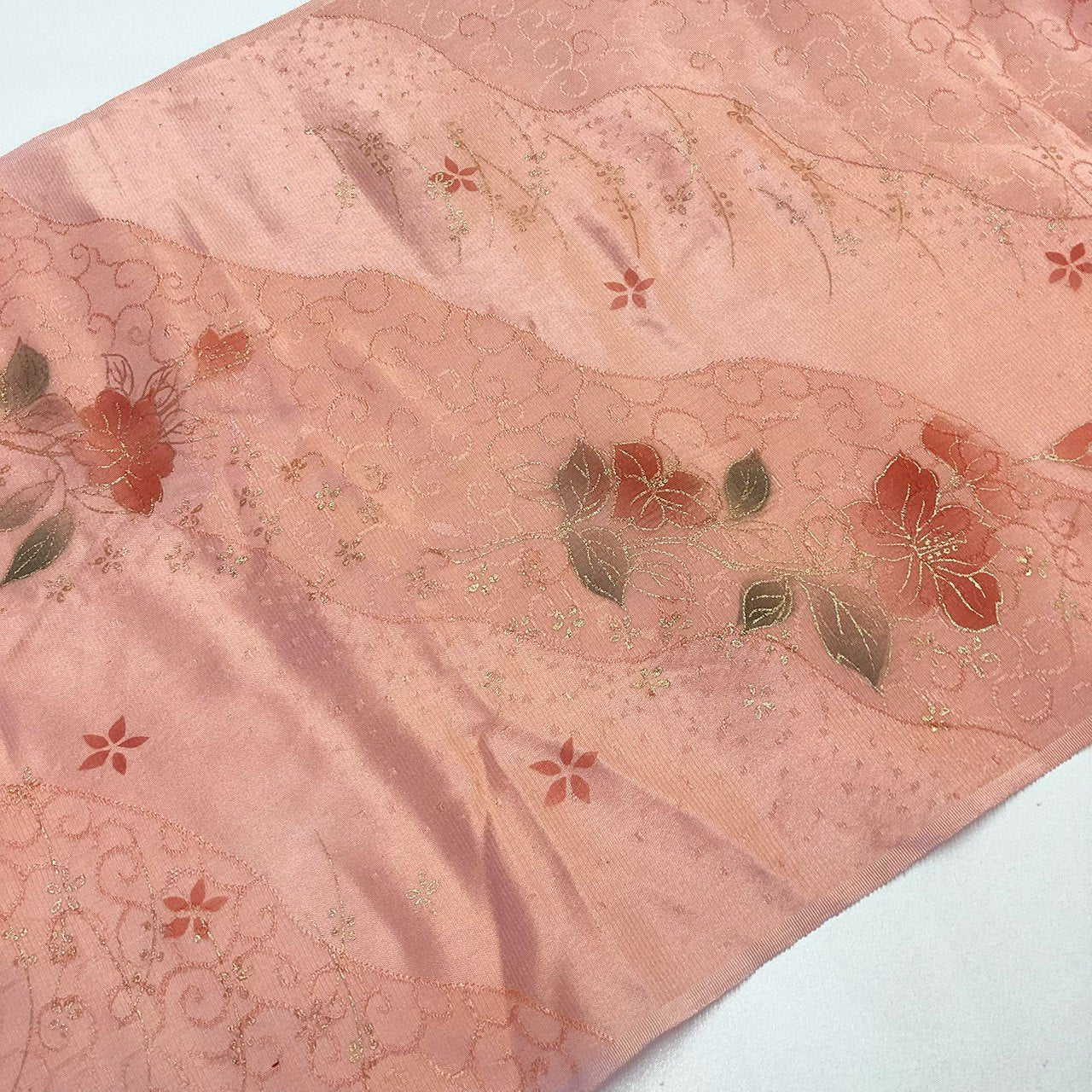［9182］帯締め 帯揚げ セット 草花蔓道長文様 金彩 正絹 着物 帯絞め