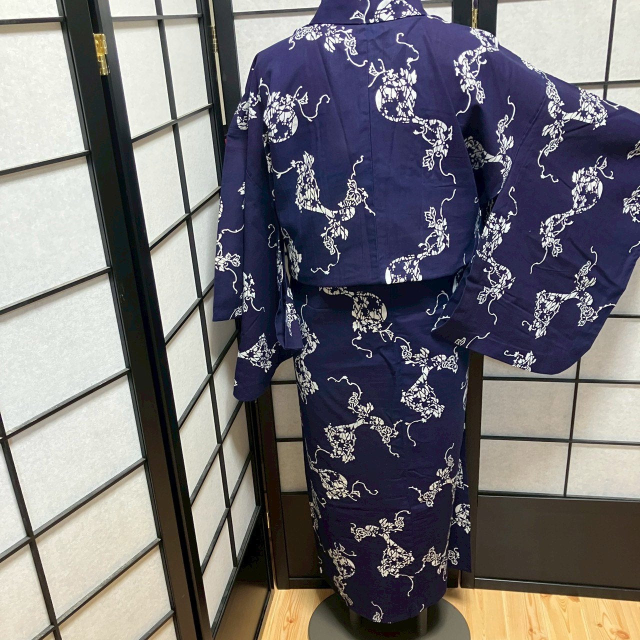 ［9482］浴衣 桐草木文様 ゆかた レディース 綿 リメイク