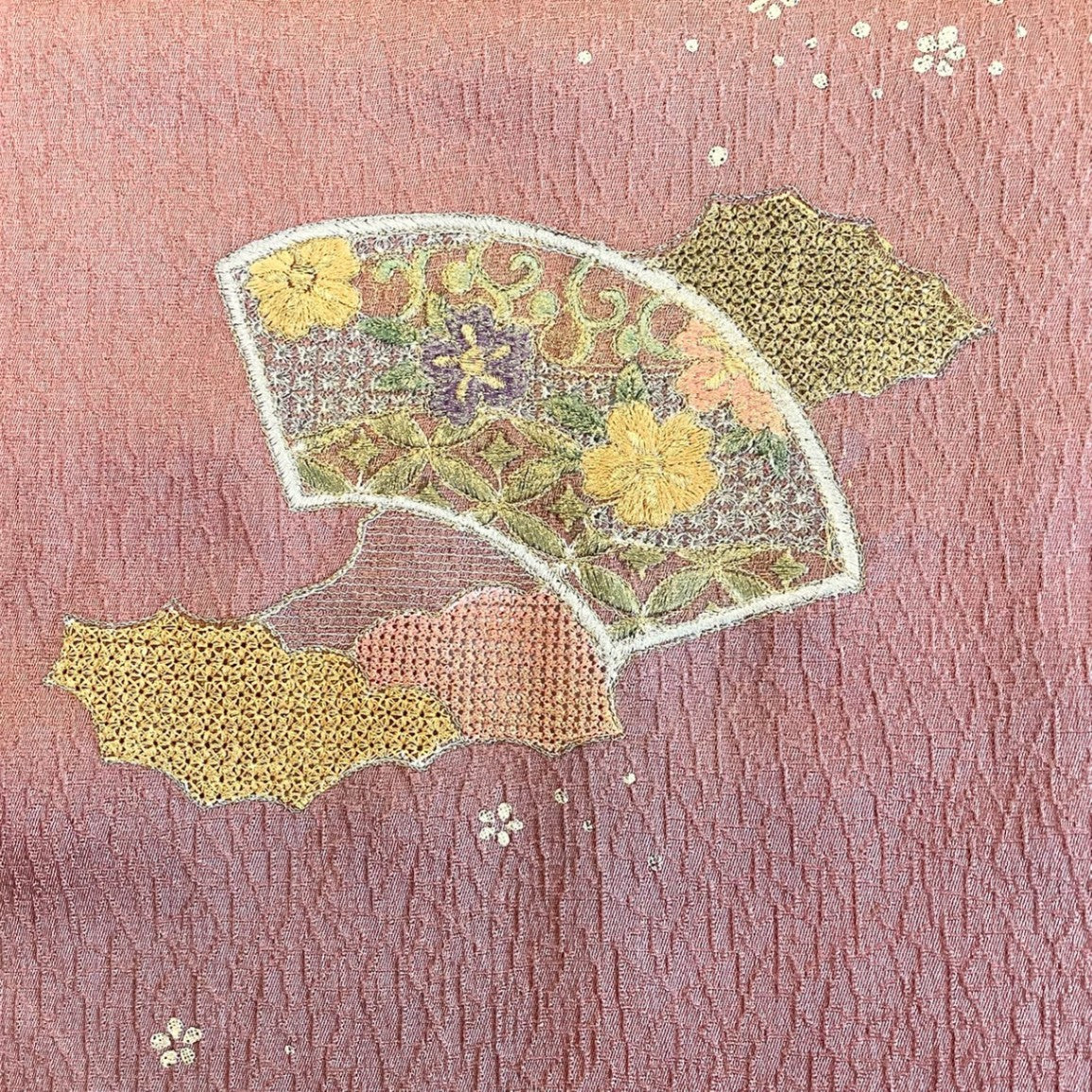 ［8545］帯締め 帯揚げ セット 扇面花吉祥文様 金銀糸 正絹 着物 帯絞め